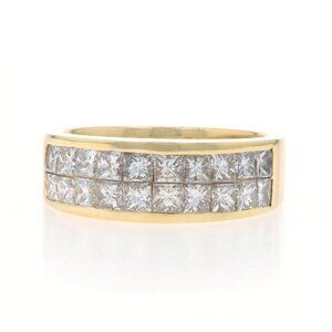 Yellow Gold Diamond Cluster Band - 18k Princess 2.00ctw Invisible Set Ring Sz 7